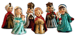 This Nativity set shows a common theme: children dressed as the Nativity characters.