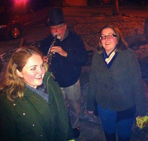 Paul, Emily, and Molly Race caroling on Christmas Eve, 2013