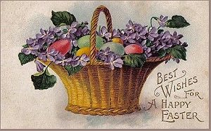 The lilacs in this 1907 Easter card leave no doubt that spring is afoot.