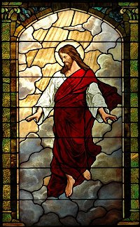 I believe this image started on the FosterStainedGlass.com web page.  Sorry, I know nothing else about it except that it's a beautiful peace of art showing the Risen Christ - such are harder to come by than you might think.